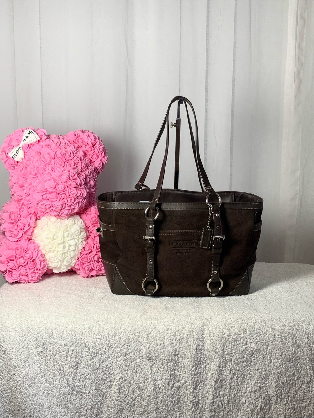 GUC Coach Dark Brown Suede Tote Bag